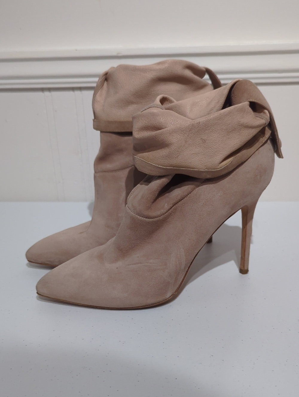 Brian Atwood Adrienne Suede Booties - size 38 - scuff at heel